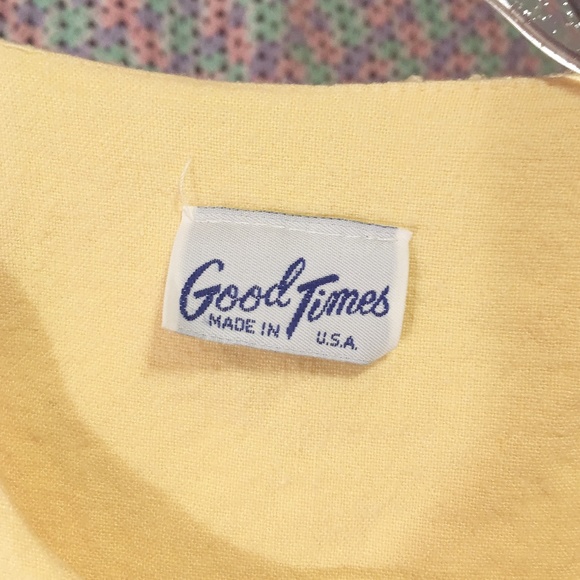 Vintage 80s Good Times Yellow Button Up Top w Bows - Picture 3 of 7